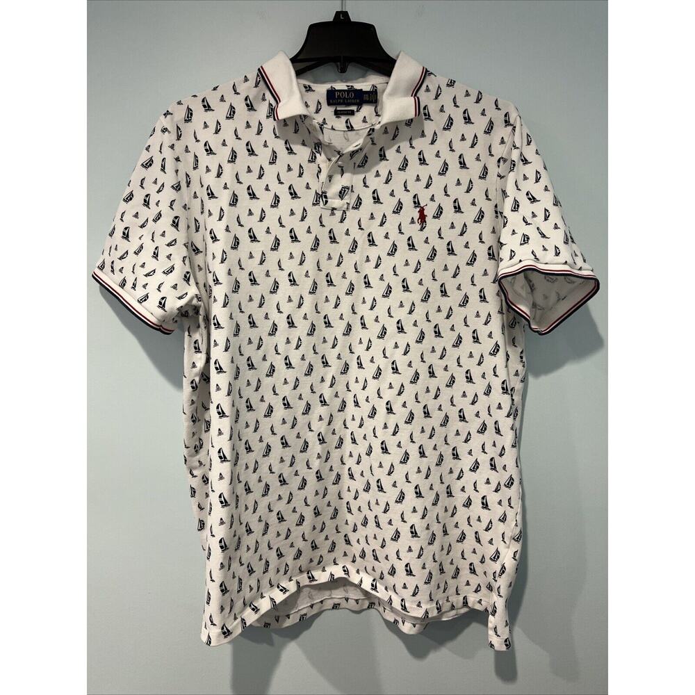 Ralph Lauren Polo Sailboats Shirt Mens Size Xxl Knit White w/ Red Pony